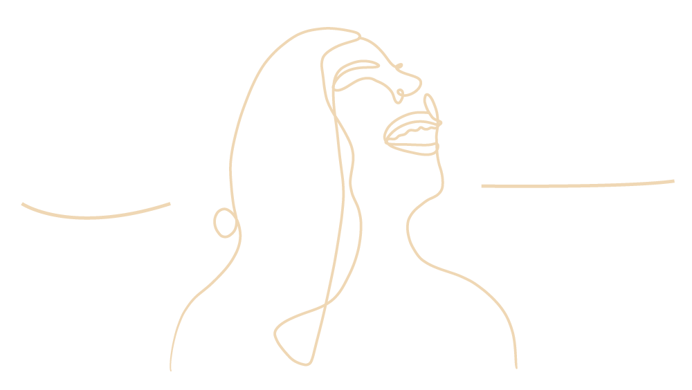 Eine feine, reduzierte Zeichnung einer lachenden Frau als Metapher für den Schwerpunkt Ästhetik in der Praxis am Mexikoplatz in Berlin