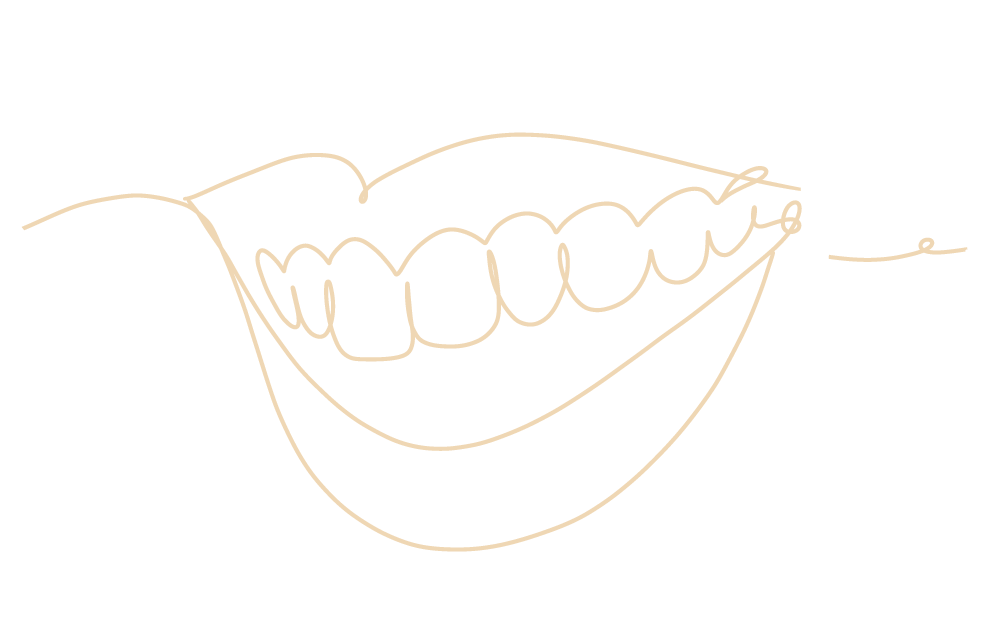 Eine feine, reduzierte Zeichnung eines lachenden Munds als Metapher für den Schwerpunkt Korrektur der Zahnstellung in der Praxis am Mexikoplatz in Berlin